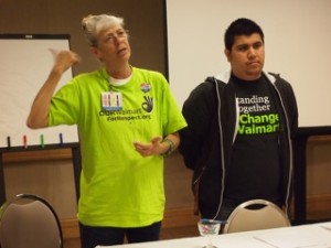 OUR Walmart leaders Jovani Gomez and Martha Sellers presented a workshop on how OUR Walmart members are making change at their stores at the annual UALE conference. 